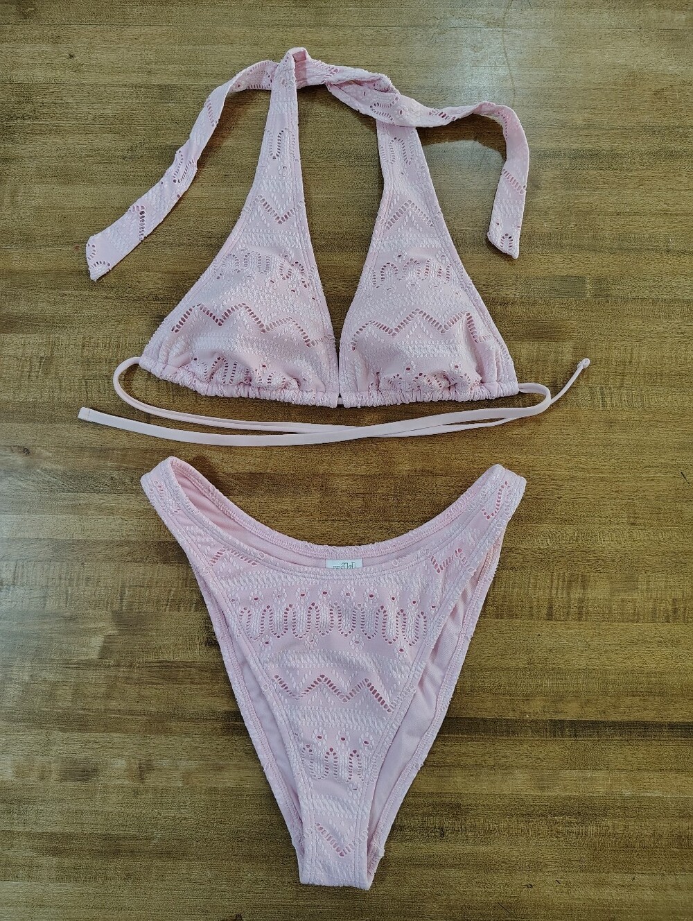 Wild Fable Pink Crochet Style Triangle Bikini Set Extra Cheeky Low Rise High Cut